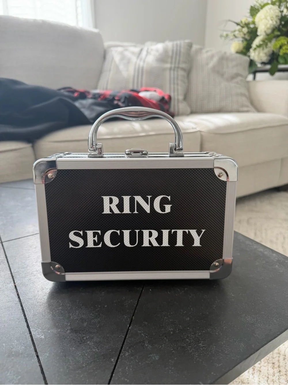 Ring Security Mini Case and White Flower Girl Basket Set